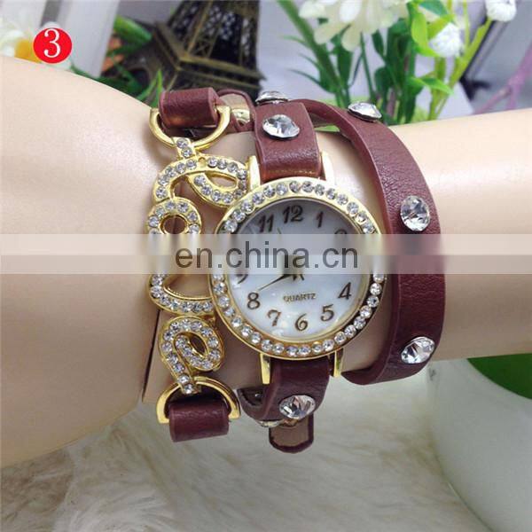 2014 Wholesale Cheap Vintage Leather Wrist Watch 3-stand bracelet watch