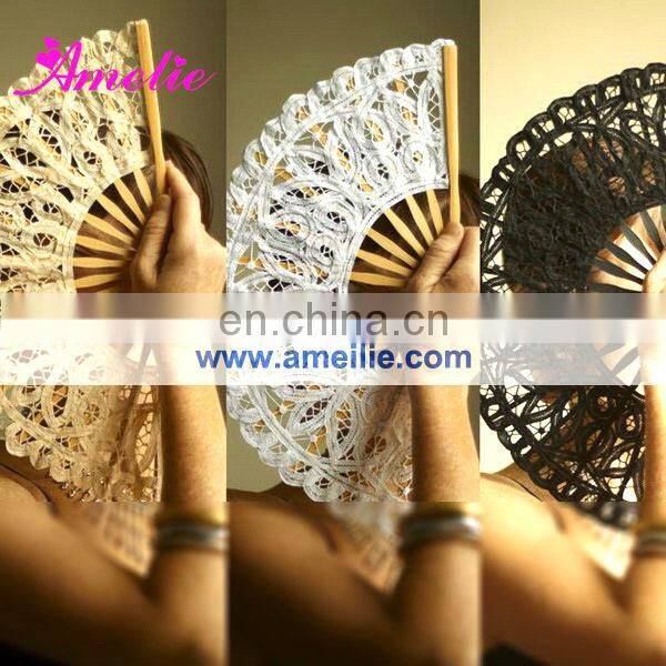 3 Assorted Sizes Embroidery Lace Hand Fan as Wedding Favors Gifts Fan