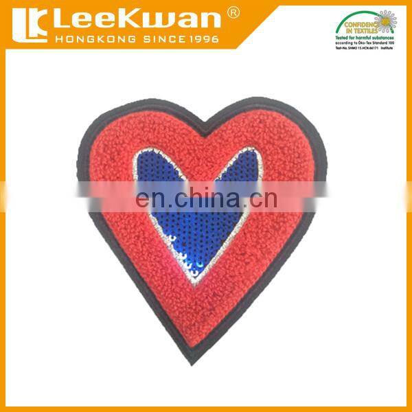 red heart shape sequin chenille embroidery patch, shiny sequin heart patch,heart designs embroidery patch