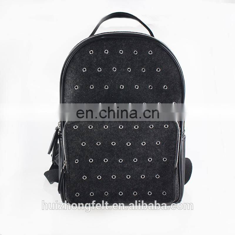 Custom fashion laptop felt backpack with leather shoulder strap