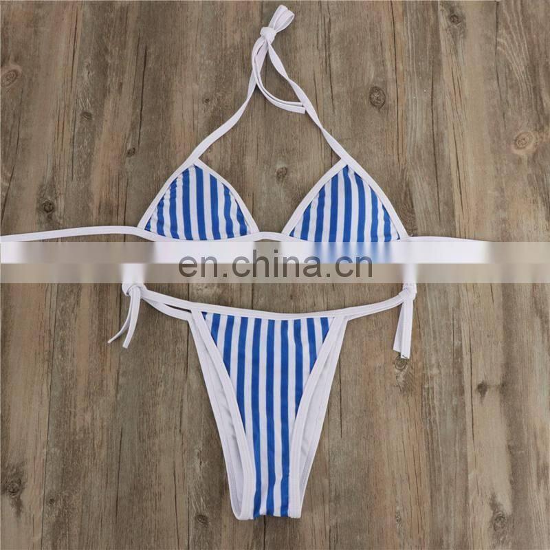 Classic American Triangle Cup Bikini Set Red Blue Striped Bandage High Waist Swimsuit Women Sexy 2019 G String Push Up