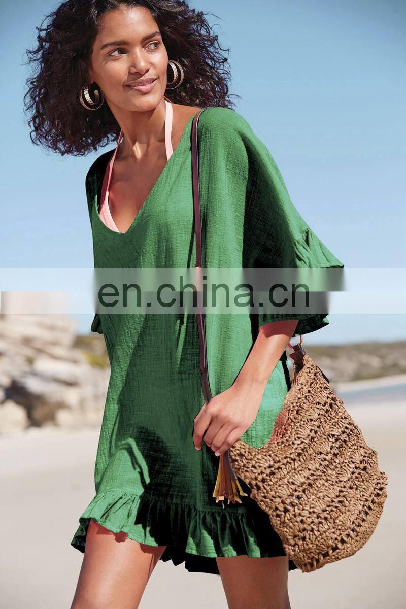 Black White Beach Deep V Neck Tunic Women White Bikini Cover Up Swimsuit Beach Dress Transparent Sundresses Swim Blouses