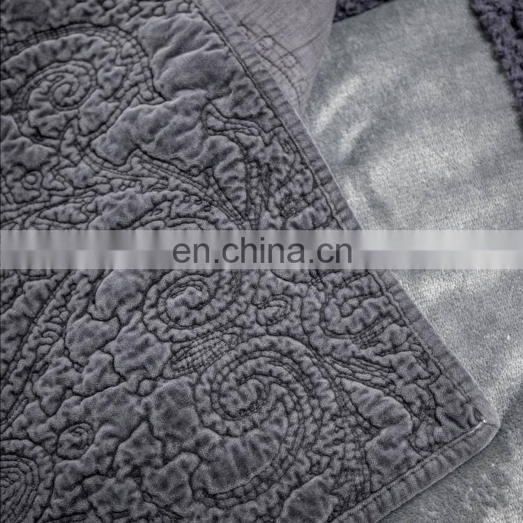 Comfortable gray color 100%cotton velvet embossed quilt Bedspread /bedding sheets set 3d