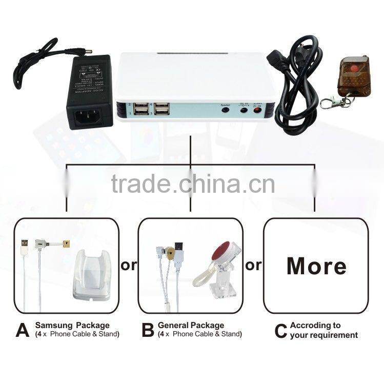 4 Ports Security Display Mobile Stand With Universal Charger For Mobile Phone Tablet PC