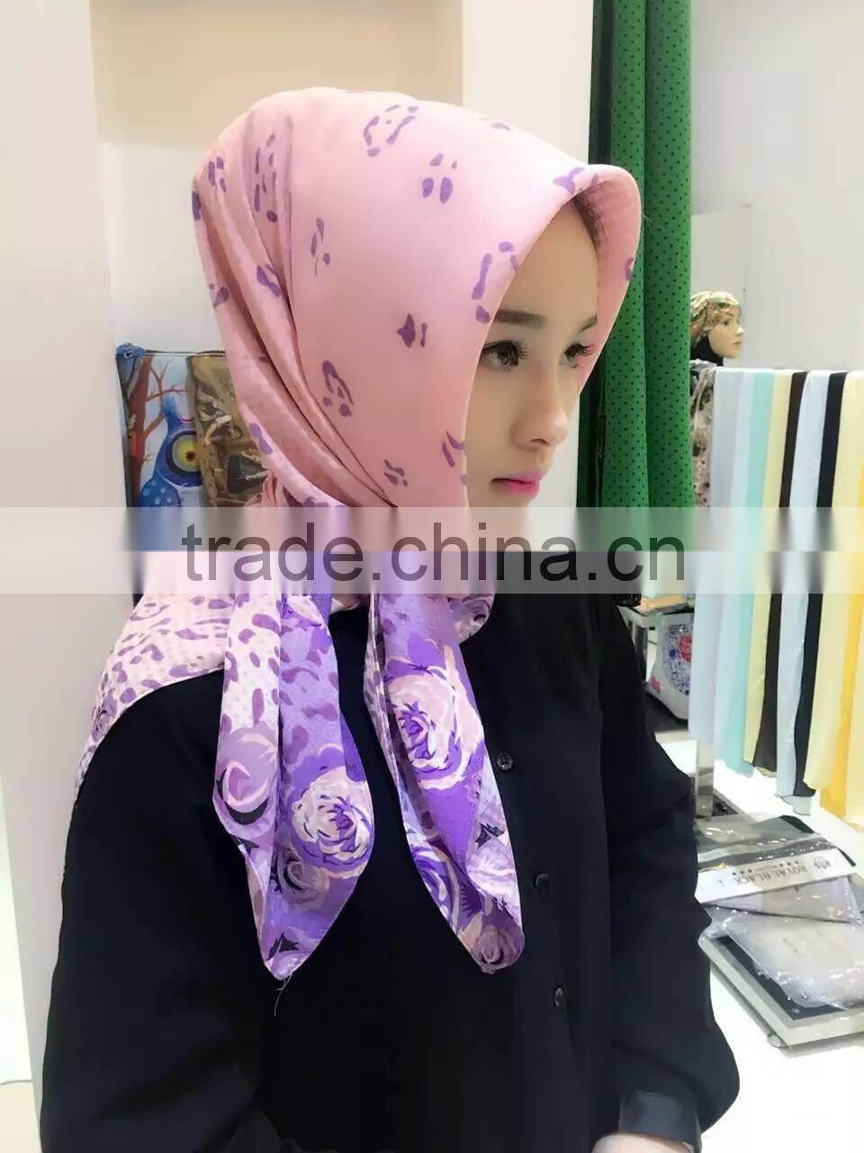newest design softy cotton printed muslim square scarf 2016 women shawl wrap