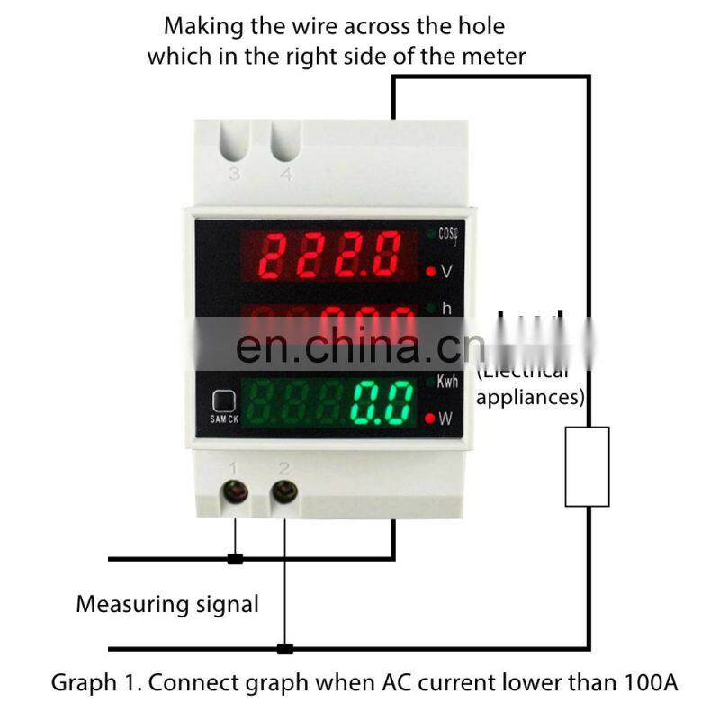 D52-2047 Din Rail Digital 0-100.0A Ammeter AC 80-300V Voltmeter Led Display Amp Volt Energy Power Meter Active Watt Meter