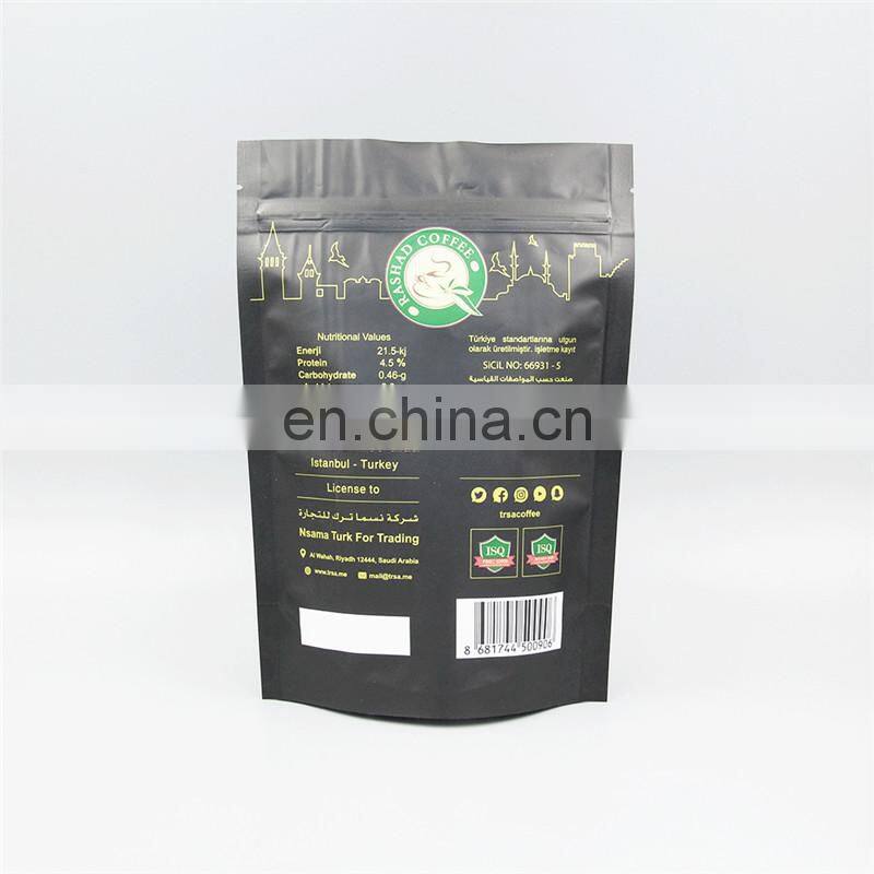 Laminated aluminum foil zip lock bag stand up pouch /matt white foil pouch /zip lock coffee bag with degassing valve