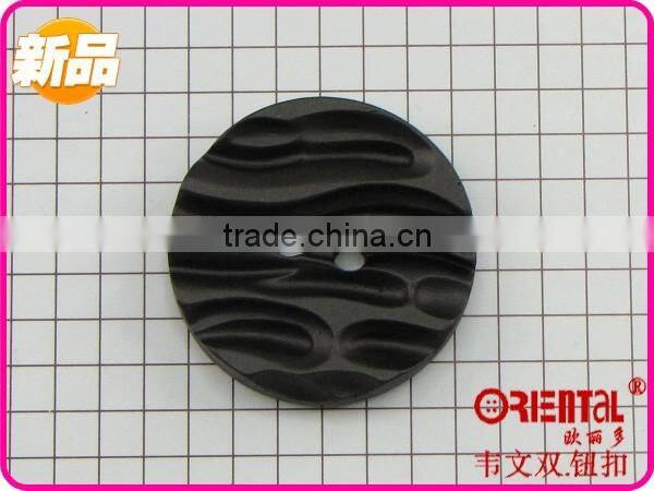 High end black plastic coat button with engrave pattern