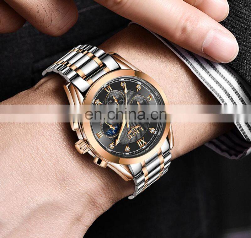 LIGE 8912 Fashion Men Watch Top Brand Luxury Waterproof Sport Watch Luminous Men Quartz Chronograph Wristwatch