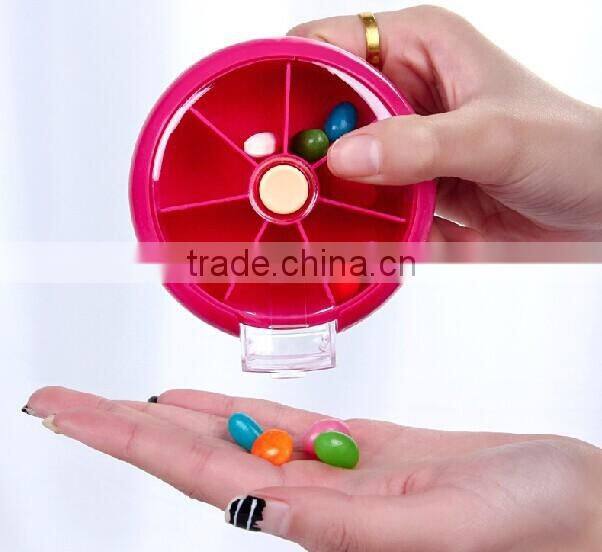 7 Day Round Rotating Press Button Plastic Pill case/ plastic pill box