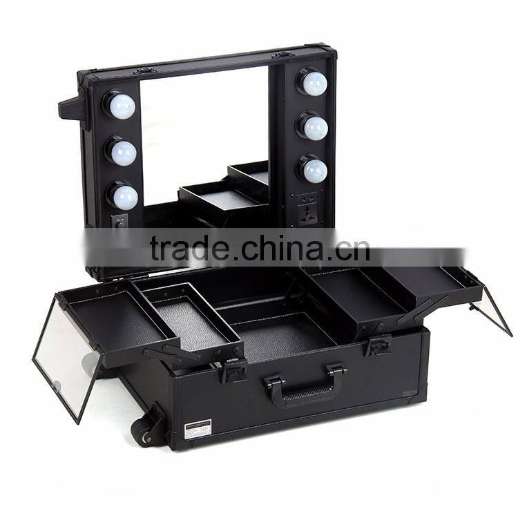 2016 professional makeup cosmetic case with lights mirror