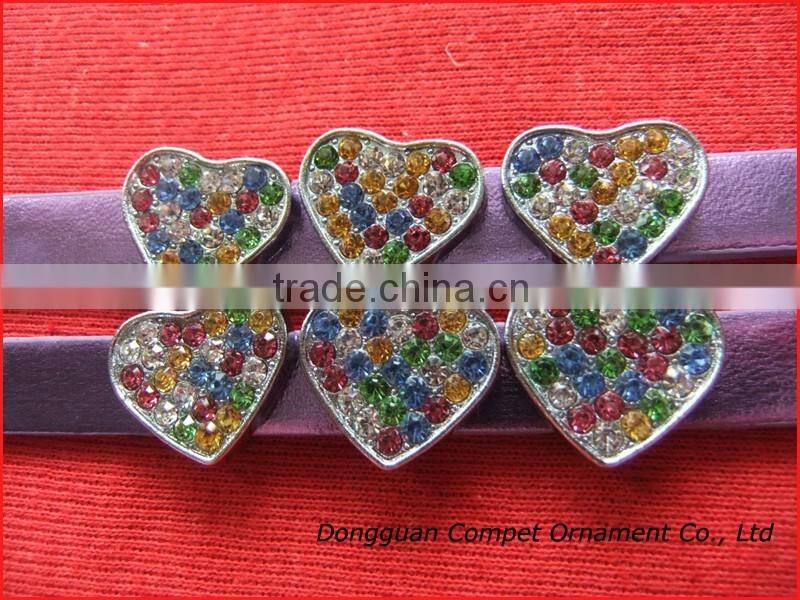 10 mm slide charms heart Alloy metal crafts mixed color of rhinestone heart charm