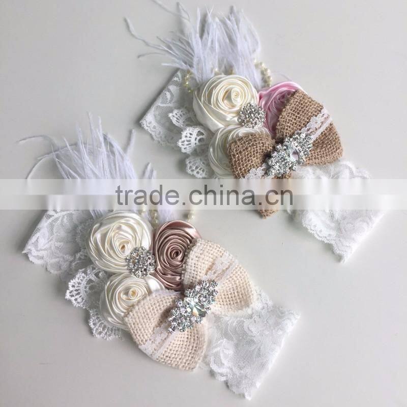 Wholesale sequins hair bow elastic baby headband girls accessories