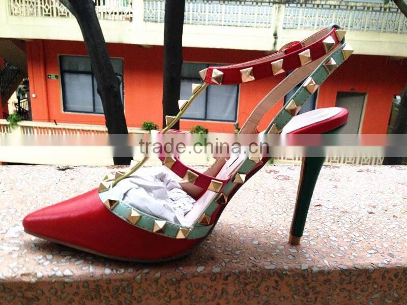Head Designer Fmous Brand Lady Shoes Fashion Rock with Studes Sandal,High Slingback Shoe,Model T-Strap Heels Pump Shoe Women