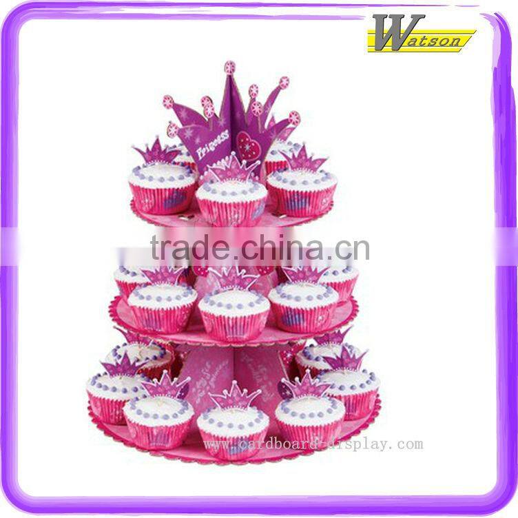 Cardboard 3 Tier Cupcake Display Rack with Customized Design and Applicable to Doha Cupcakes or Other Cupcake Brands