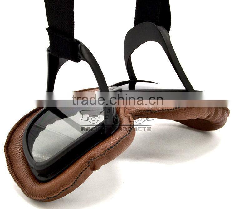 BJ-GT-008 Super Light Weight Brown Leather Tea Lens Motocross Goggles Custom