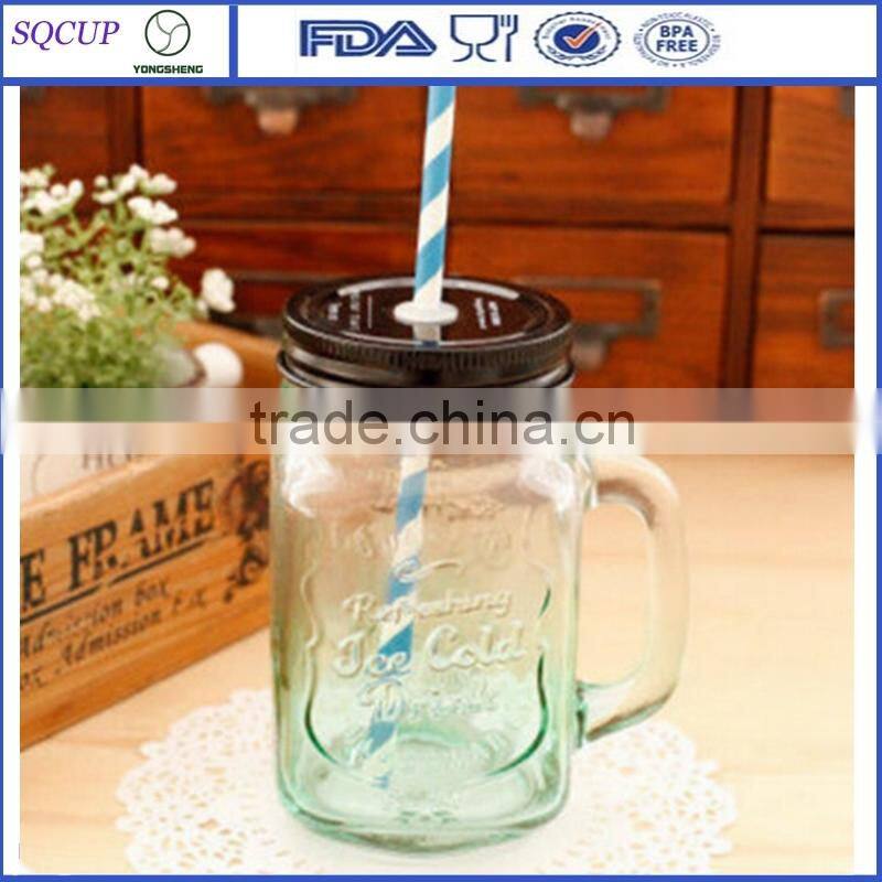 Wholesale Glass Mason Jar With Engraved Logo/Transparent Mason Jar Bottle With Metal Lid and Straw