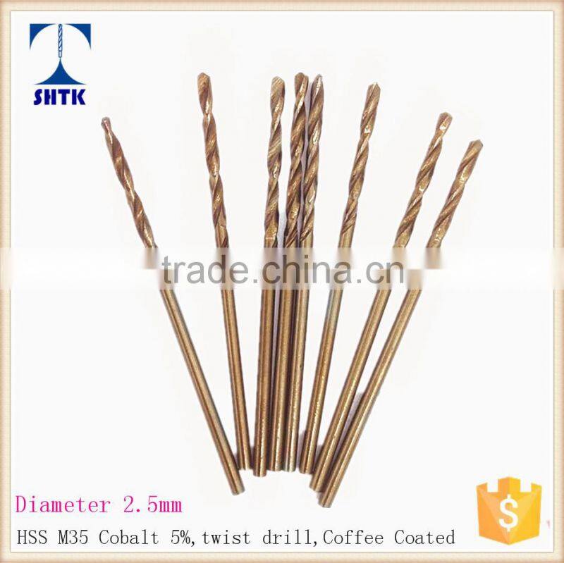 HSS M35 cobalt drill bit , Dia 2.5mm, fully ground twist drill