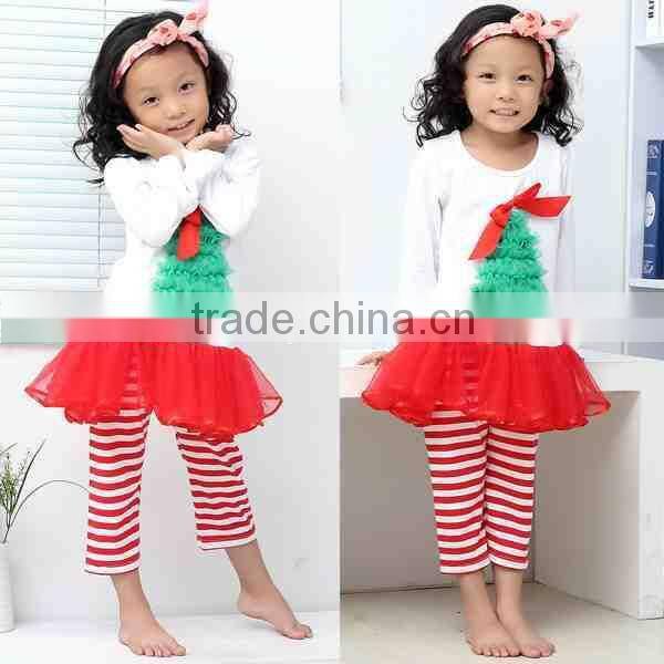 Lovely Girl Boutique Stripe Long Sleeve Baby Ruffle Top and Pant Outfits Wholesale Children Clothing Set 2016