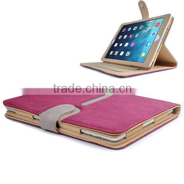 High Quality Suede Leather Smart Case,Tan Leather Case Cover For Ipad Air 2 with Sleep Wake