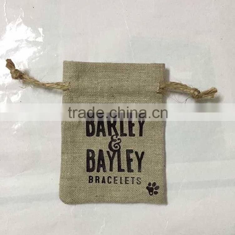 Custom two layers small linen bag, linen drawstring gift bag with red suede inside &red logo for jewelry packing