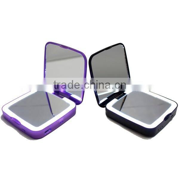 Square 5x magnifying usb recharging pocket mirror with power bank and light