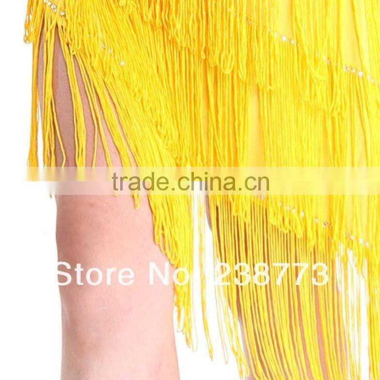 2016 Sexy Women Latin Dance Dress Backless Fringe Cheap One Shoulder Tassel Ballroom Latin Dress