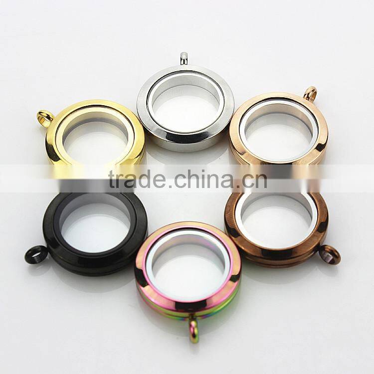 Beautiful 316L Stainless Steel Screw Rainbow Colors Plain 25mm Floating Glass Lockets Pendant