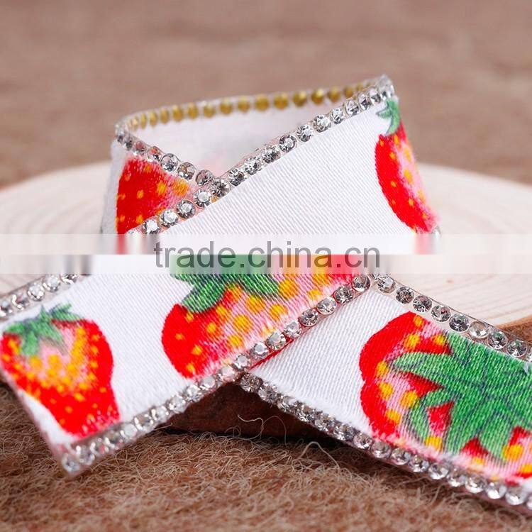 Hotfix Glasses Stone Strawberry Pattern Ribbon For Children Garment Decoration