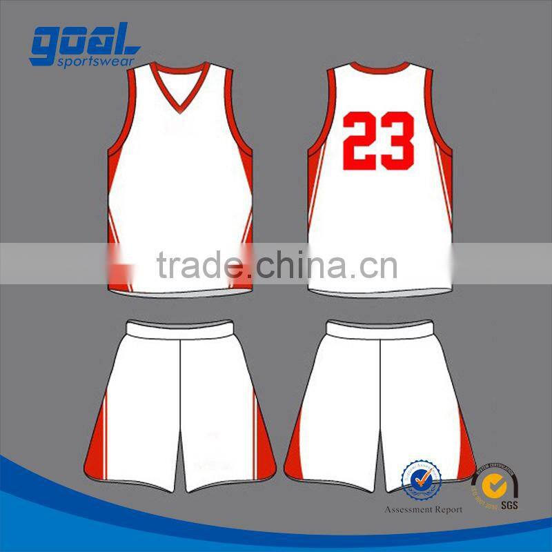 Digital printing red and white custom design school professional sublimation team basketball uniform