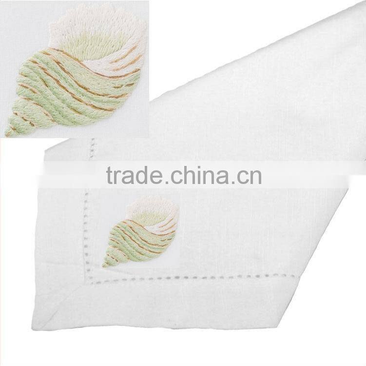 shell green embroidery napkin ,hand embroidery napkin ,hemstitch napkin,linen napkin,table napkin