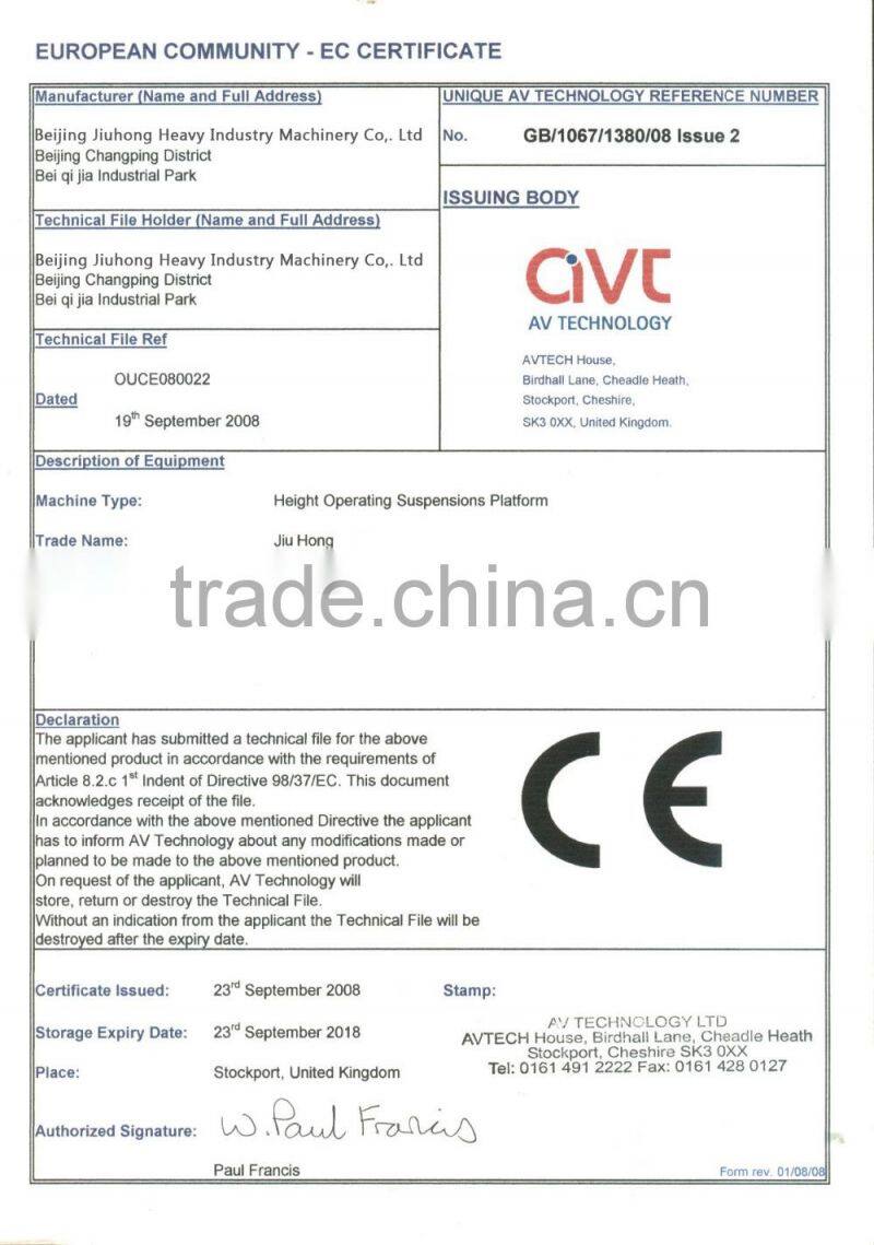 ZLP630 aluminum material suspending platform