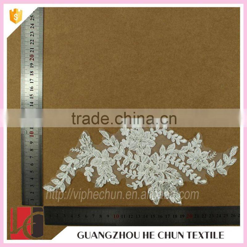 HC-2643-1 Hechun Sewing Clear Sequins Bead White Bridal Embroidery Lace Applique