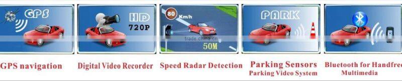 Multi-function rearview mirror system with GPS+Video Recorder+ Radar Detection+ Bluetooth+ Parking sensor system+FM