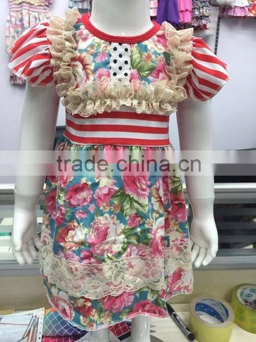 2016 Newest boutique girls summer outfits popular style squirrel printing top cotton ruffle outfits