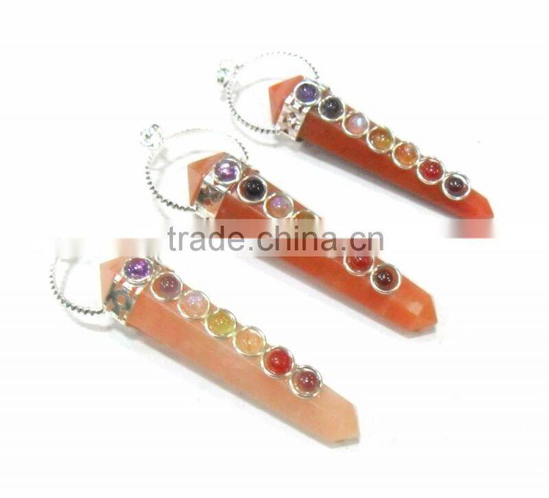 YELLOW AVENTURINE 7 CHAKRA POINT PENDANT SET : CHAKRA CABACHONE PENDANT POINT SET : CHAKRA PENDANT