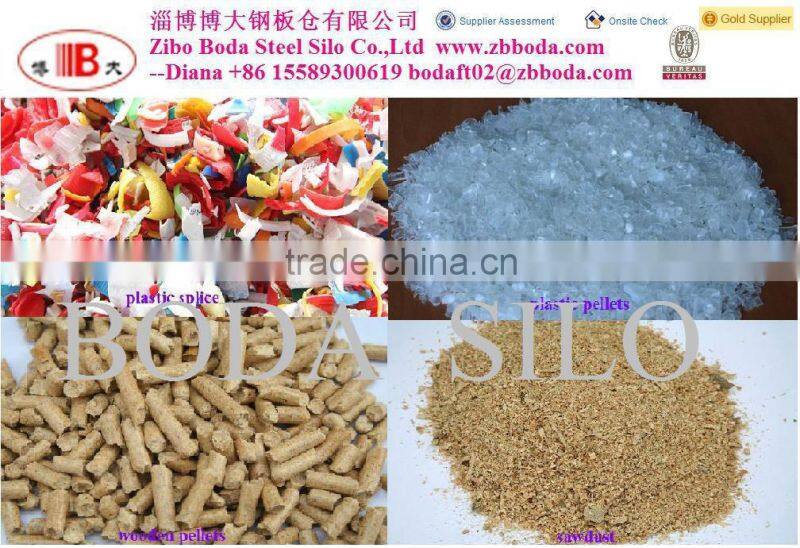 Roof grain scraper / chain conveyor on steel silo with catwalk for supporting