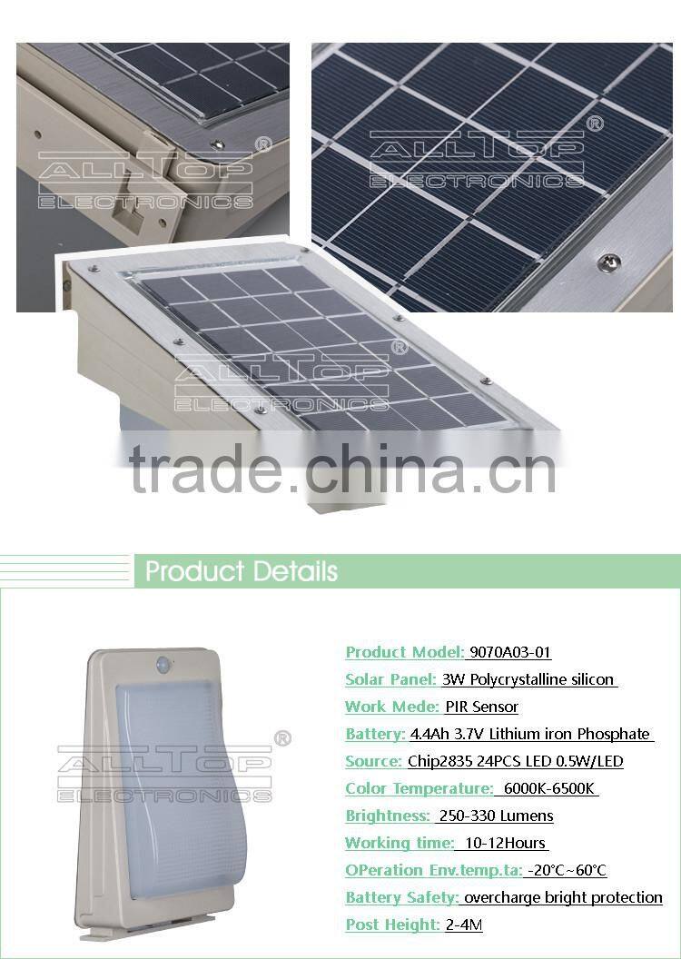 3w High quality motion sensor outdoor ip65 wall mount modern solar wall lamp