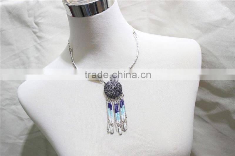 Anti-silver Folk w/ Royal Blue Aqua White Seed bead Statement Necklace Satellite Chain Necklace 2016 Fashion Style Wholesale