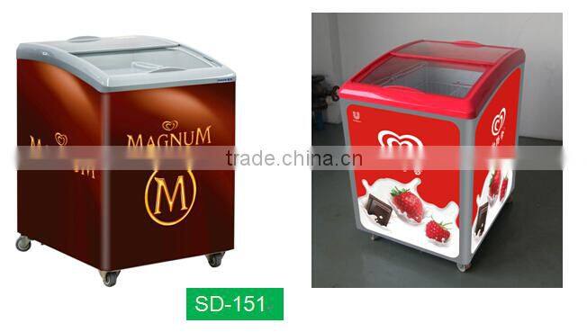 streamline sliding glass lid glass top door chest ice cream freezer with drain slot
