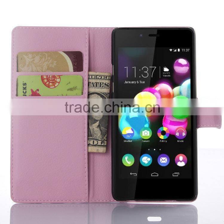 2015 Stylish Stand Wallet Lychee Leather phone cases for wiko highway pure wholesale
