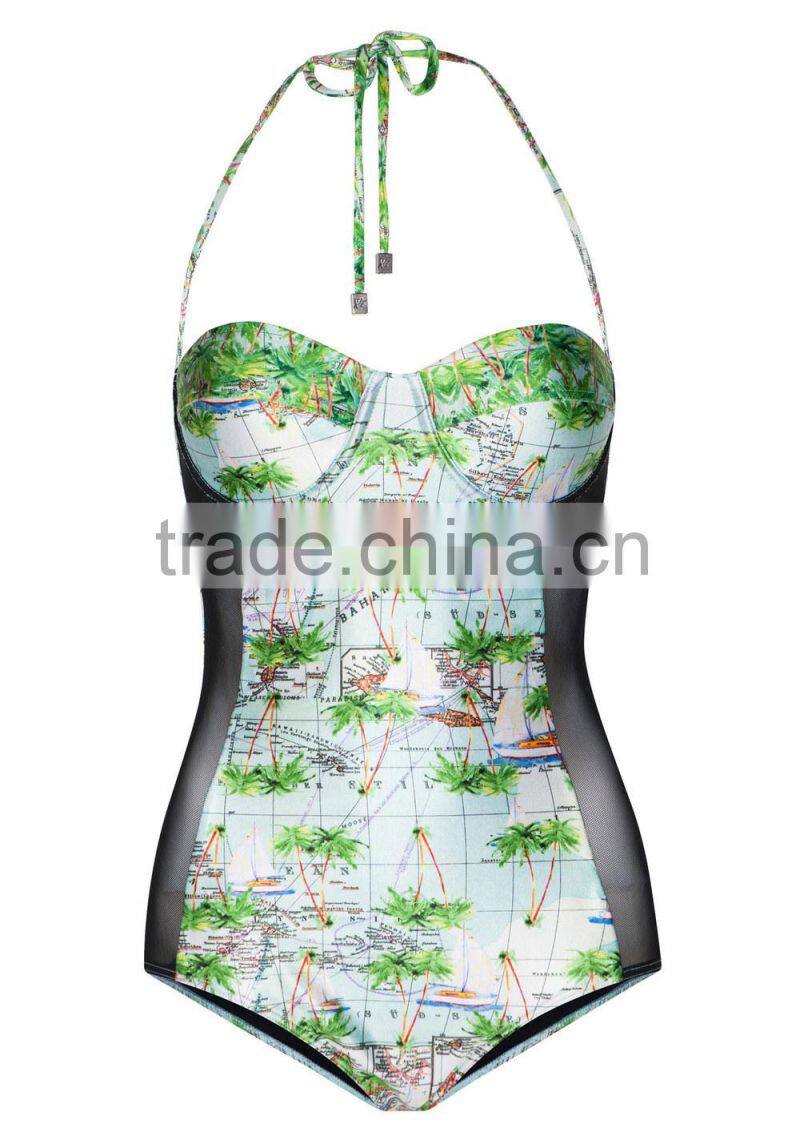 2015 Designer Sexy Lace Women Swimwear Colorful Green Coco Siamese Bikini Casual Girls Swimming Wear Wholesale