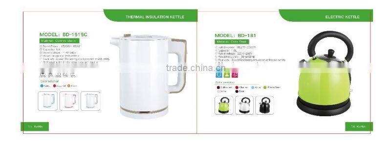 Colorful High Grade 3-level protection safe stainless steel electric teapot with warmer for tea made in China