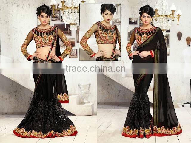 Gold & Magenta Georgette On Net Saree