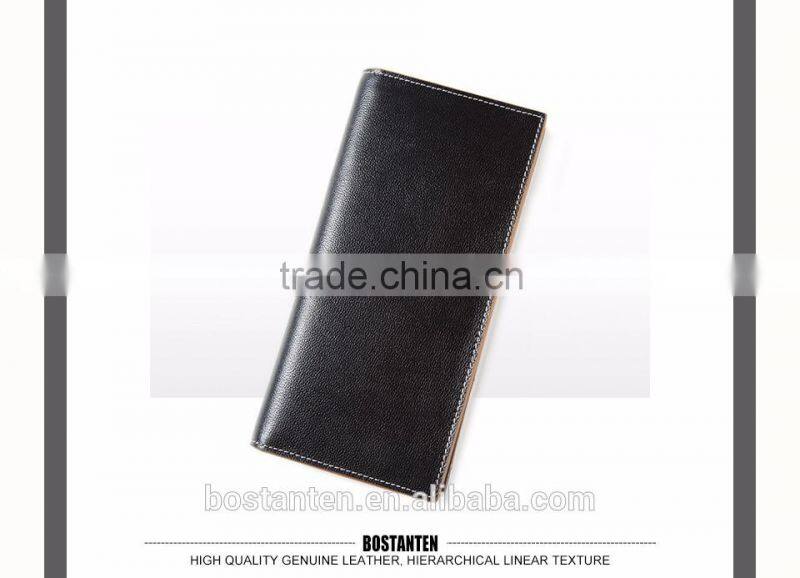 business men genuine leather money clip long wallet and clutch bag
