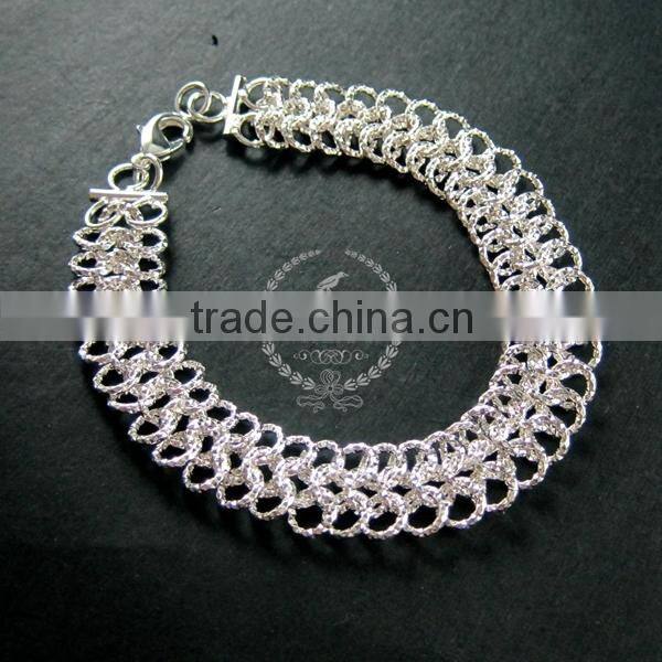 19cm silver plated brass faceted circle round link fashion DIY bracelet supplies 1900062