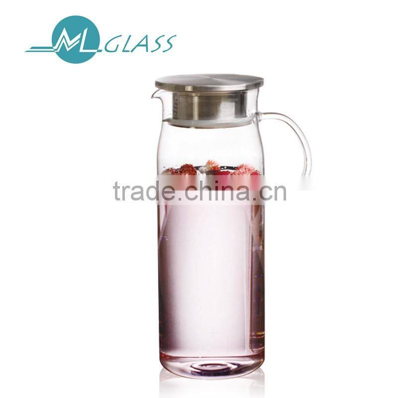 wholesale handmade 1300ml glass drinking water pot with handlewith lid