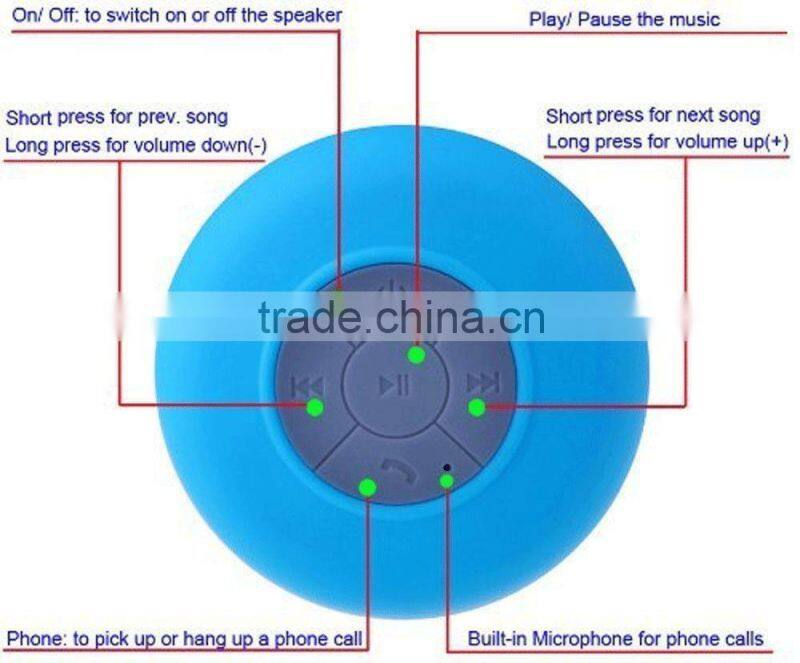Portable Bluetooth 3.0 Wireless Speaker Waterproof Shower Speakerphone For All Bluetooth-Enabled Devices