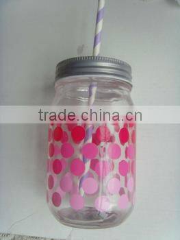 400ml Glass bottle mason jars with color painted wholesale with caps and straws