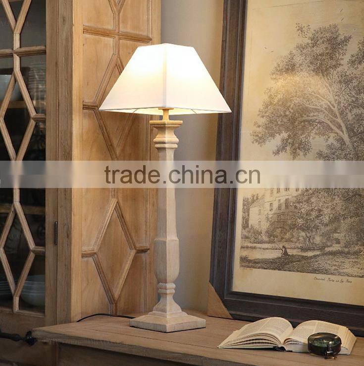 Antique French style natrual wood clolor table lamp with lampshade